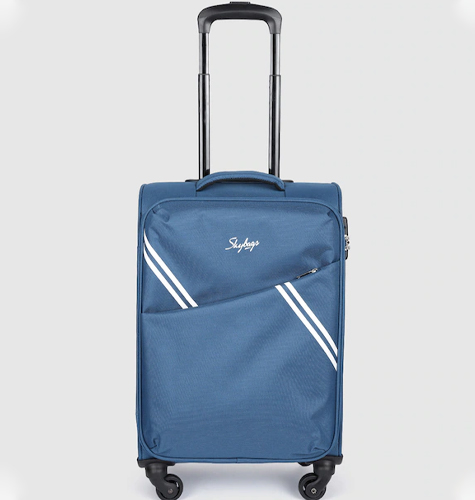 Unisex Blue Solid Soft 4 Wheels 360-Degree Rotation Soft Cabin Trolley Bag